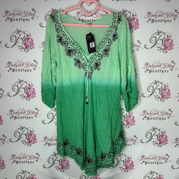 didis Dresses & Skirts - Didi’s dress ombré green embroidered embroidery floral corset lace up tie up